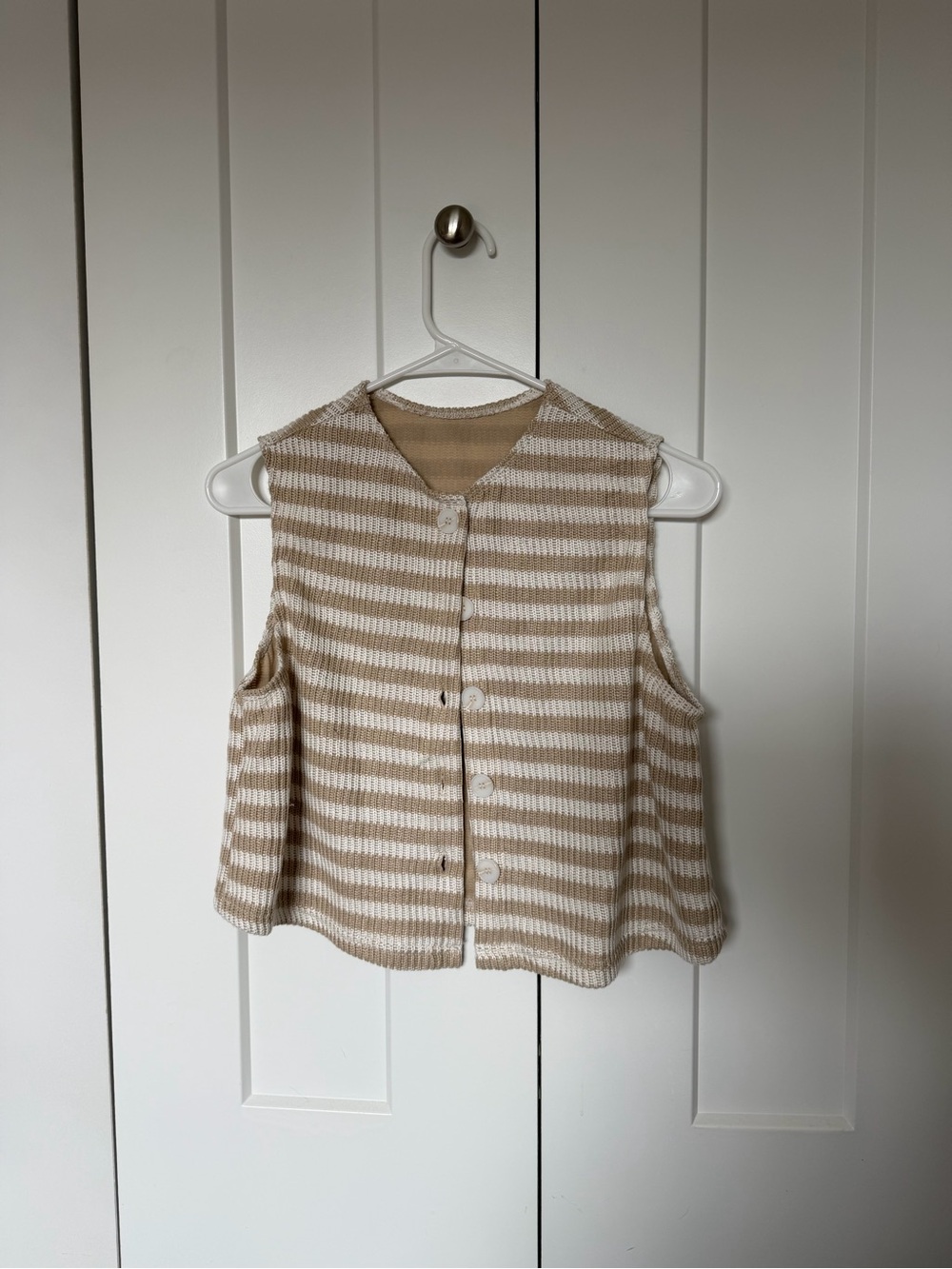Striped Button-Front Knit Vest - Beige & White